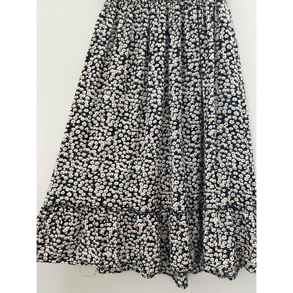 Midi Dress Daisy Floral Cottage Prairie Boho Dark Fairy Milkmaid Peasant Ruffle - Picture 6 of 11